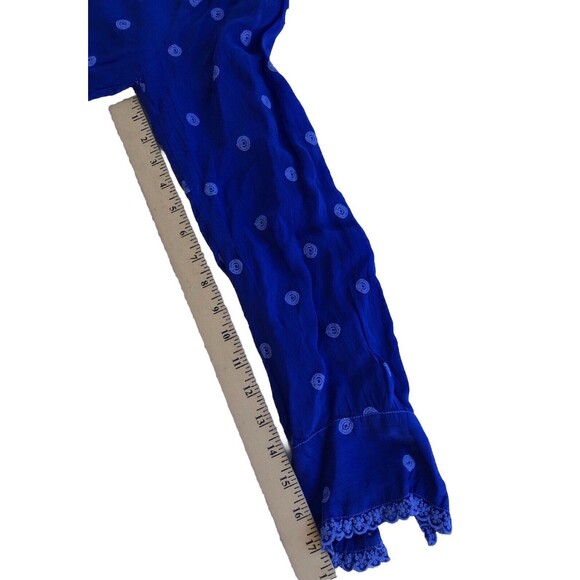 NWT Johnny Was Sz S Silky Cobalt Blue Tunic Top Embroidered Eyelet Lace Summer - Picture 10 of 12